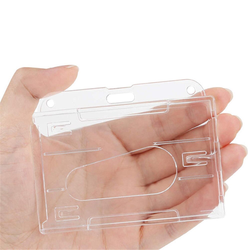 1Pc Double Card Acrylic Plastic ID Badge Card Holder for Bank Credit Card Holder Protector Organizer for Documents Badge Holder: Horizontal