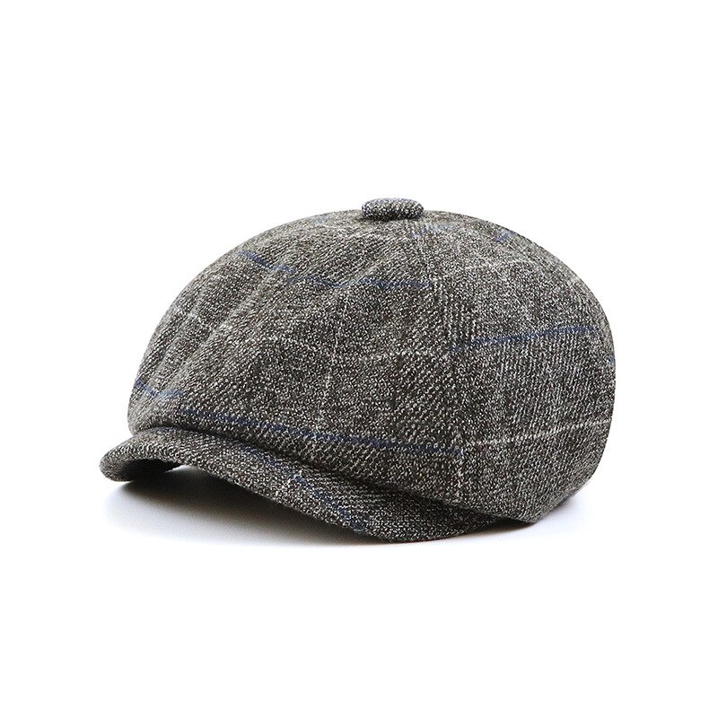Gorro octogonal de lana con visera para hombre, gorra de lana con visera, de talla grande, 56cm-60cm: Gris oscuro