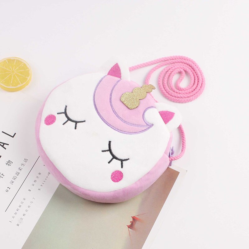 Cute Unicorn Children Plush Coin Purse Girls Good Birthday Children Inclined Shoulder Bag Little Princess zipper Bag: 3