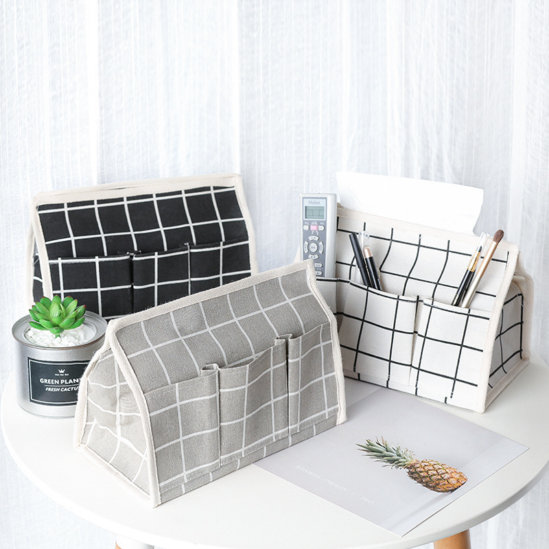 Bomuld linned tissuekasse multifunktionel desktop arrangør serviet holder opbevaringsboks boite mouchoir
