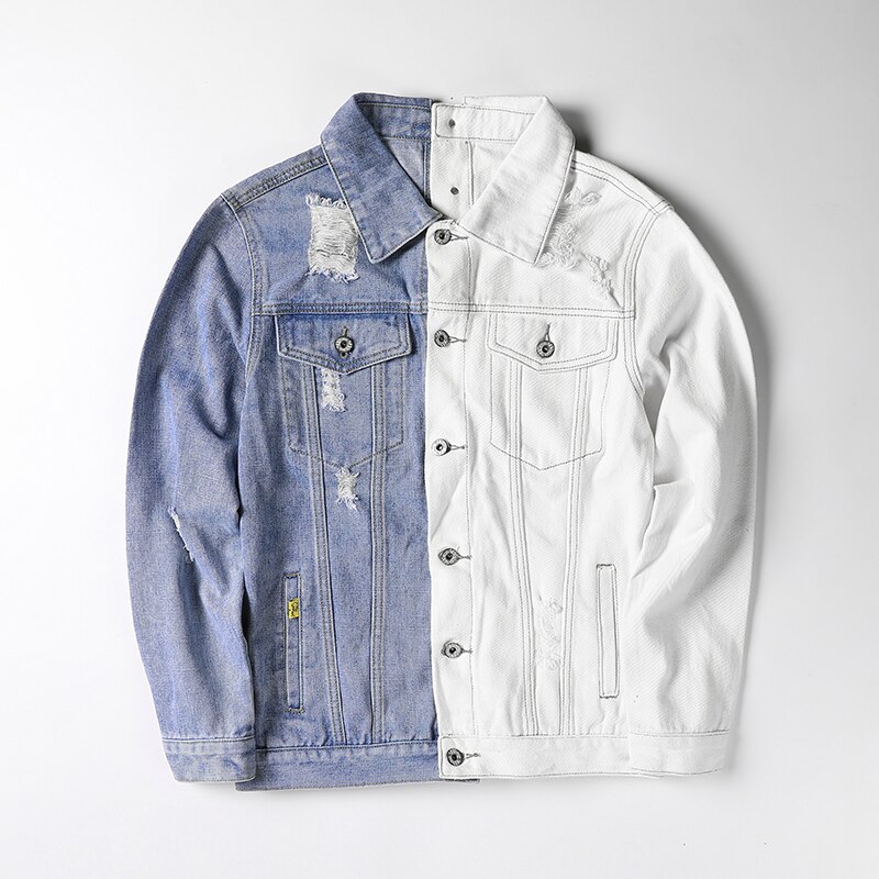 Chaquetas vaqueras de algodón para hombre, estilo Hip Hop, ajustadas, Azul, Blanco, de retazos, color sólido, informal, para motociclismo, de talla grande 5XL