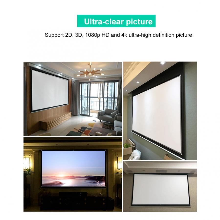 Portable 60-100inch 16:9 HD Projector Screen 3D Film Portable Screen Curtains HD Projector Screen For Home Theater