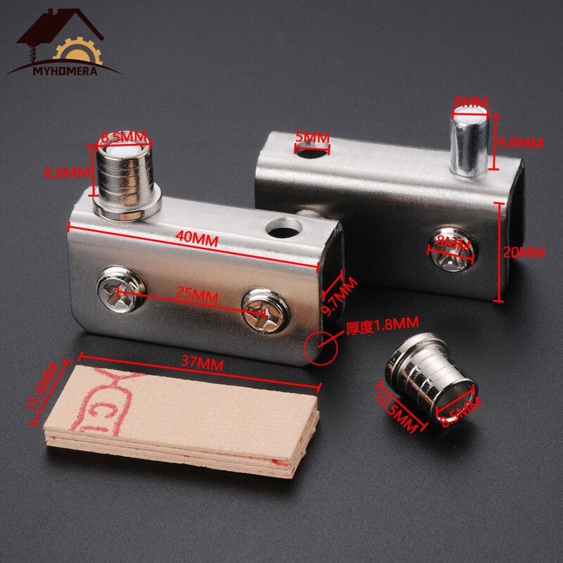 Myhomera 4 Piece Glass Pivot Hinge Rotation Axis Stainless Steel Wine Cabinet Door Rotating Hinges Clamp Clip Shaft Hidden Hinge: 2 Pieces-Small
