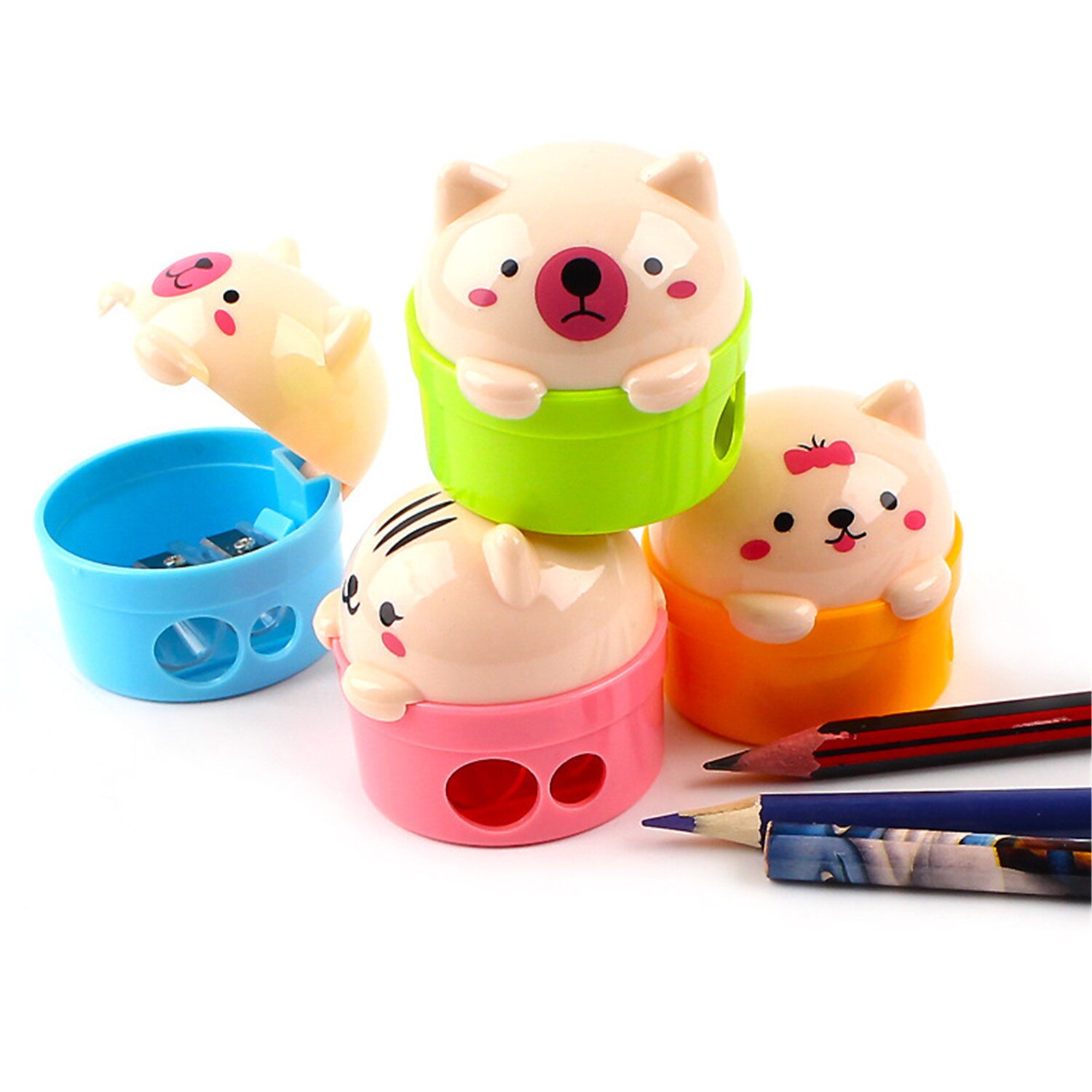 1pcs/4pcs Cartoon Double Holes Cat Bear Pencil Sharpener Cartoon for Kids Student School Randomly Color School supplies