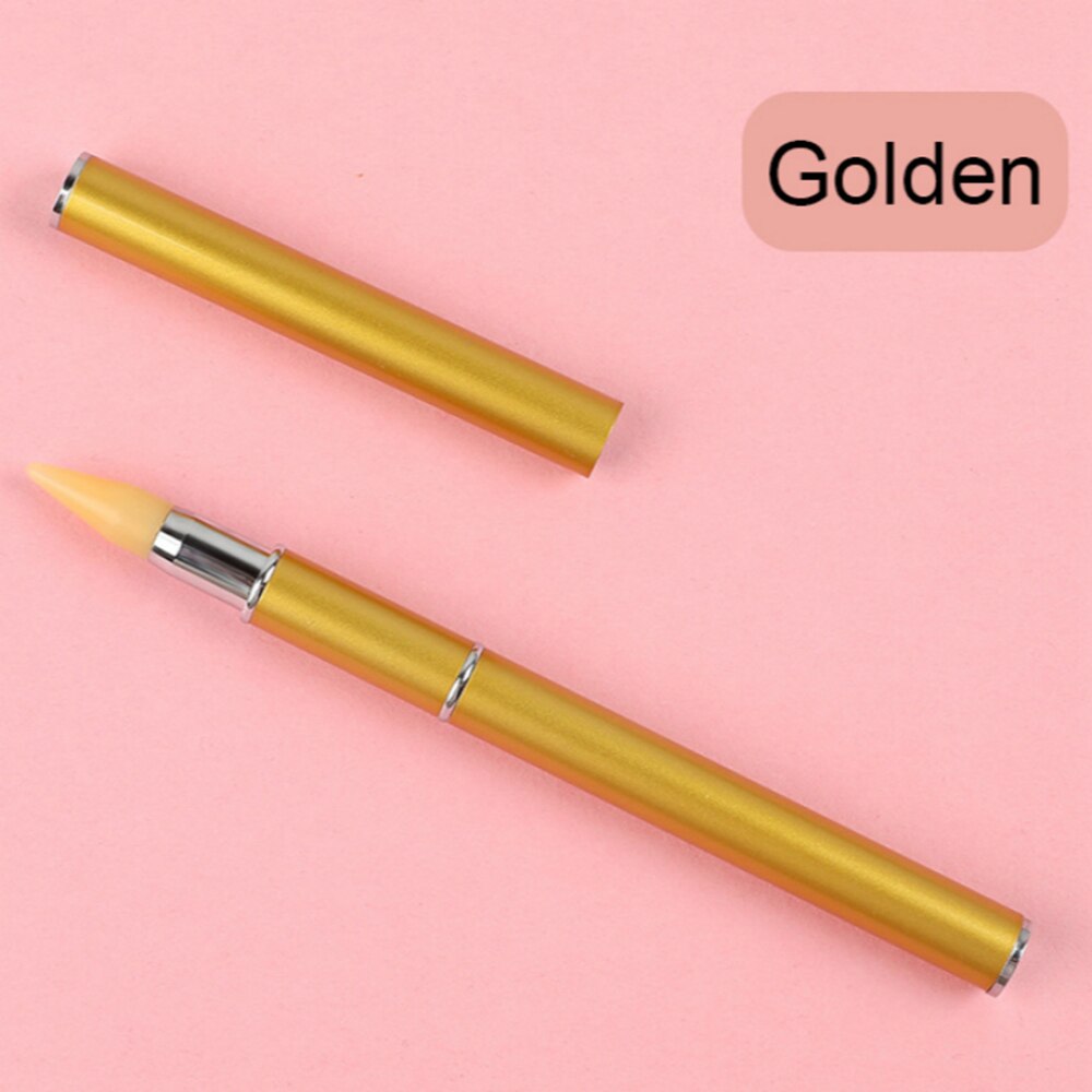 Pluma pulidora para uñas, lápiz para cera de uñas de doble punta, lápiz para cera, herramienta artística para manicura: golden