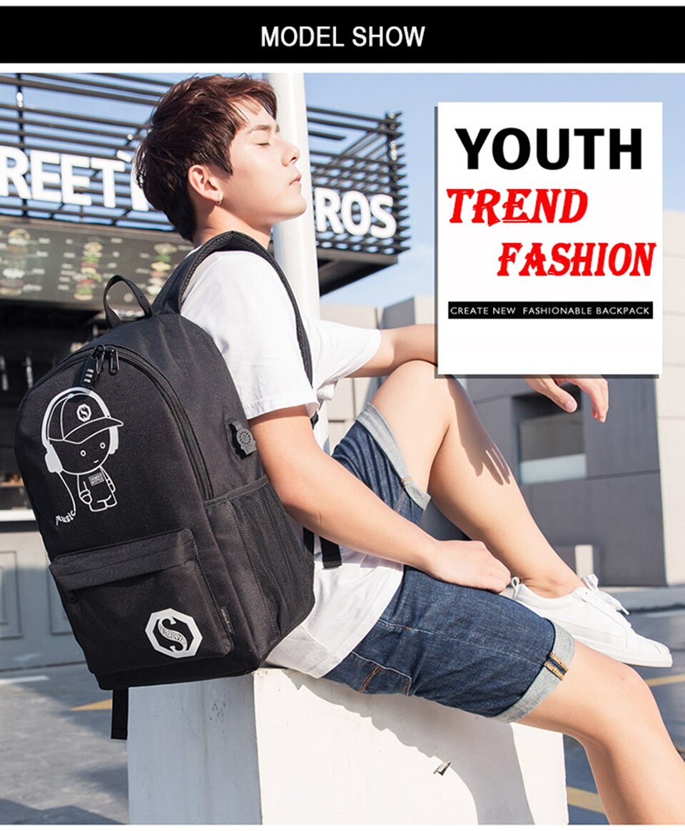 Anti-diefstal tas lichtgevende schooltassen voor jongens meisjes student school rugzak mochila met usb oplaadpoort slot schooltas