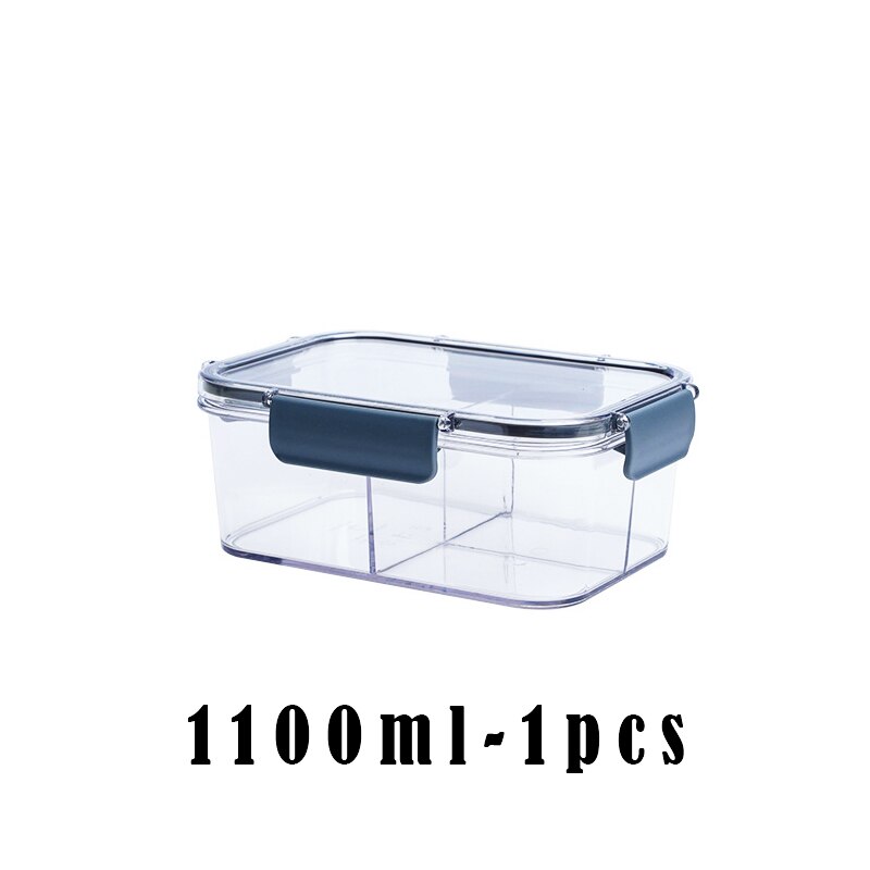 Transparent Containers with Lids Canister Kitchen Classification Container Fresh-keeping Box Sealed Fruit Vegetable Storage Box: 1100ML-Division