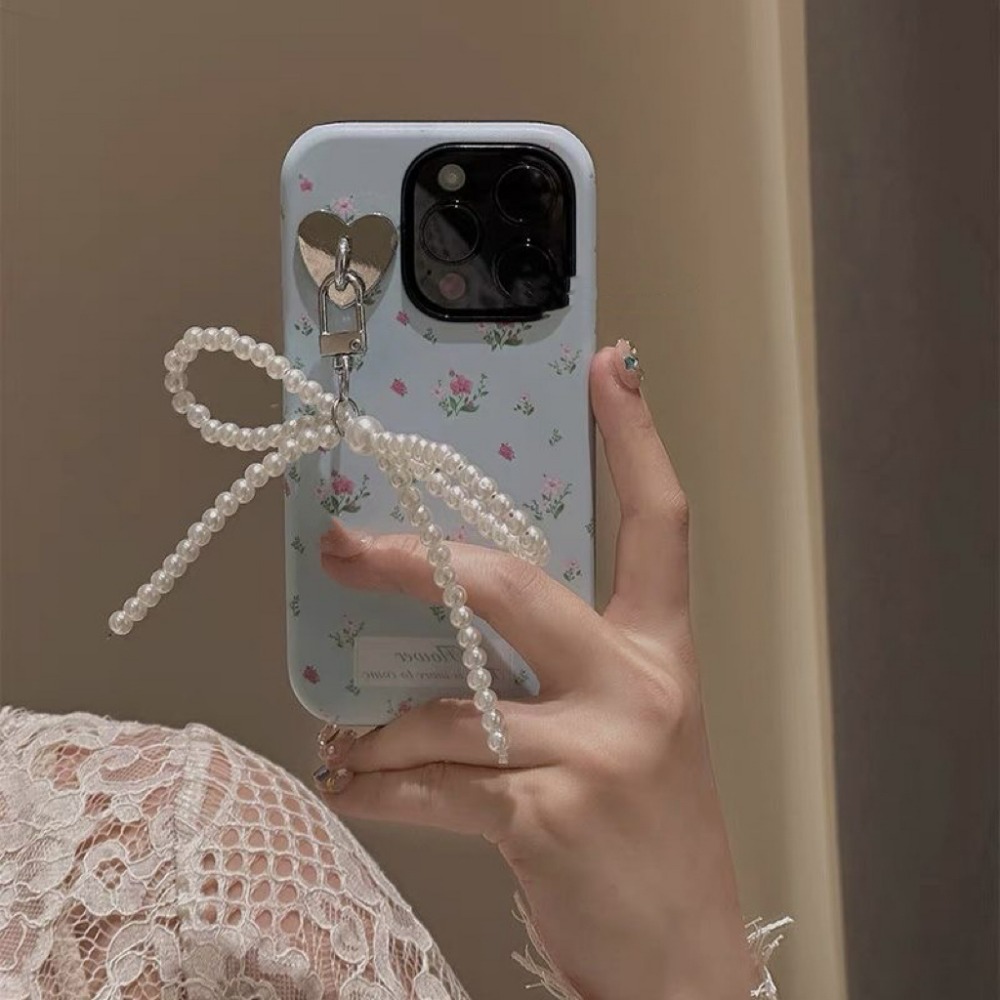Coreano pérola arco pingente chaveiro para mulheres, moda doce, chaveiro mochila pingente de telefone móvel artesanal, jóias ornamento presentes