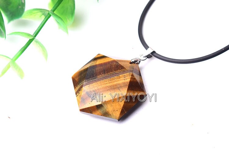 Schöne Chinesische Natürliche Kristall Tiger Eye Geschnitzt Sechs Winkel Stern Glück Anhänger + Seil Halskette Charming Fein Schmuck