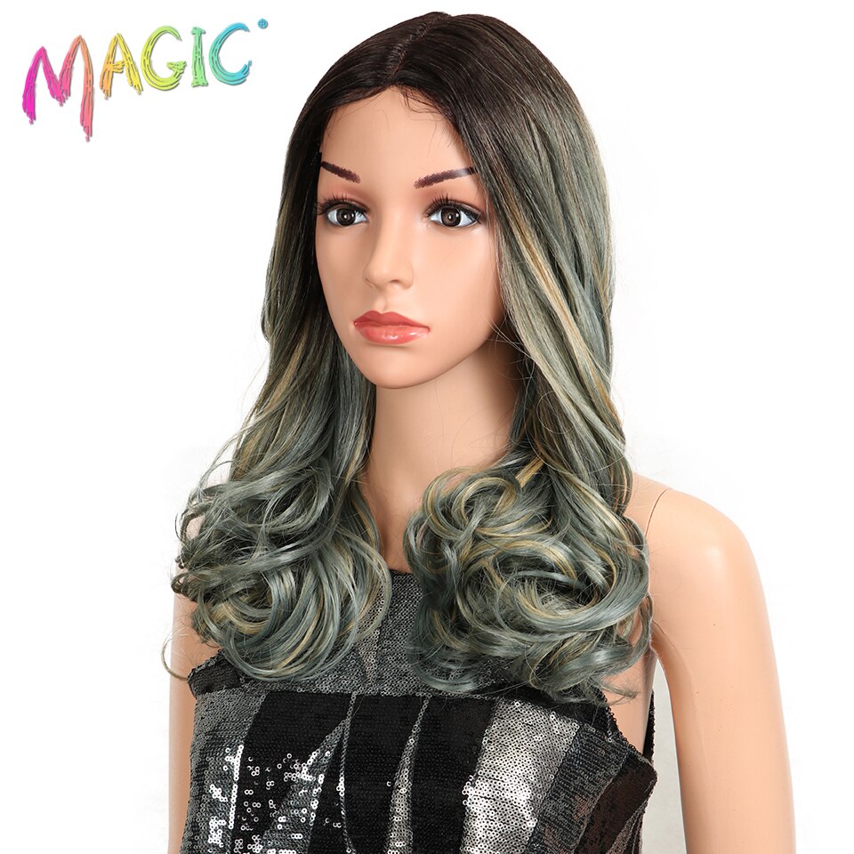 MAGIC Hair Synthetic Lace Front Wigs For Black Woman Ombre Natural Wave 20"Inch Bob Wigs Heat Resistant I Part Wig For Women