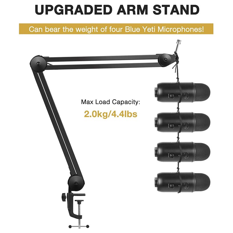 Microphone Stand, Heavy Duty Mic Arm Microphone Stand Suspension Scissor Boom Stands with Mic Clip and Cable Ties