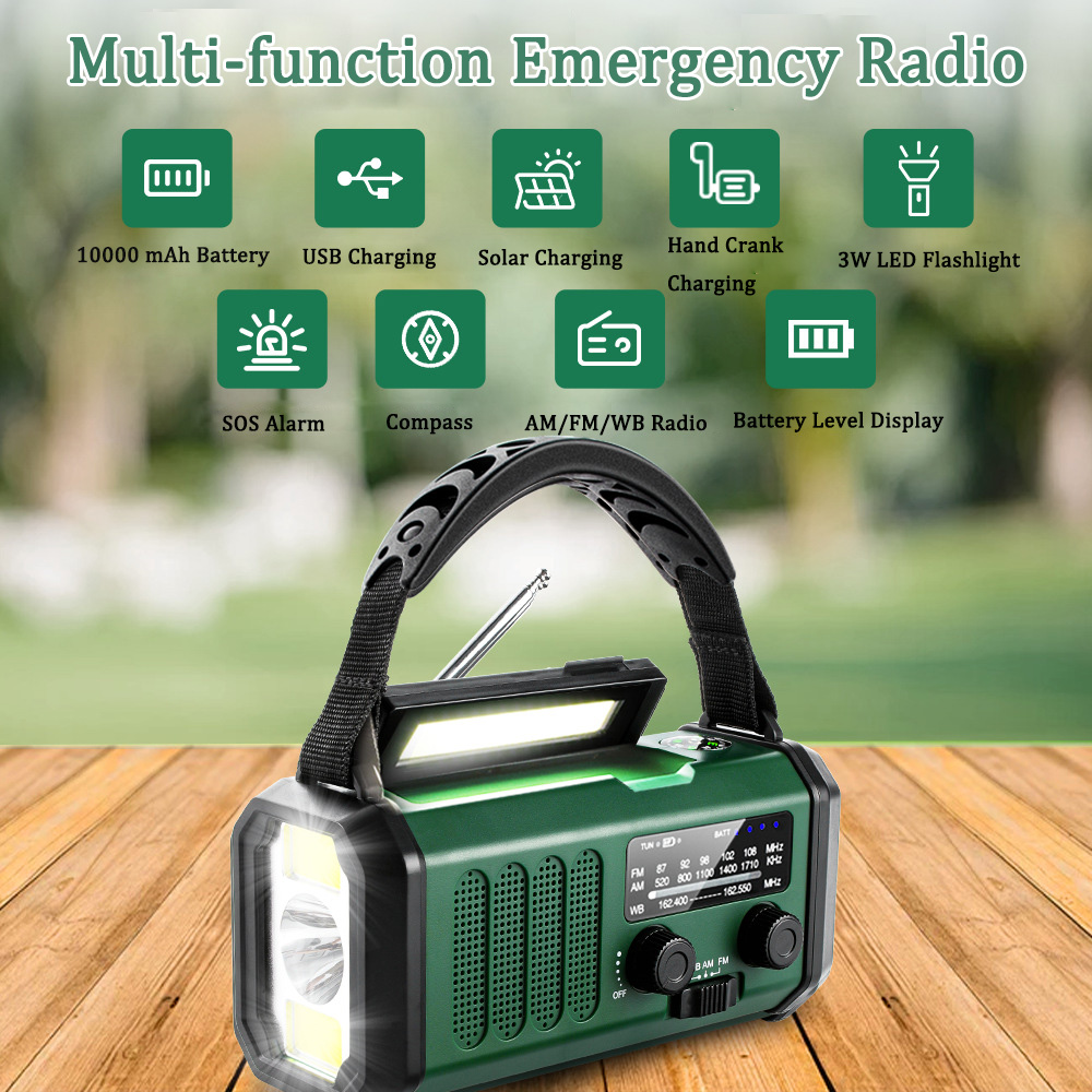 10000mAh Emergency Radio Solar Hand Crank Dynamo Radio FM/AM/NOAA Flashlight SOS Alarm Power Bank راديو الطوارئ רדיו ופנס חירום