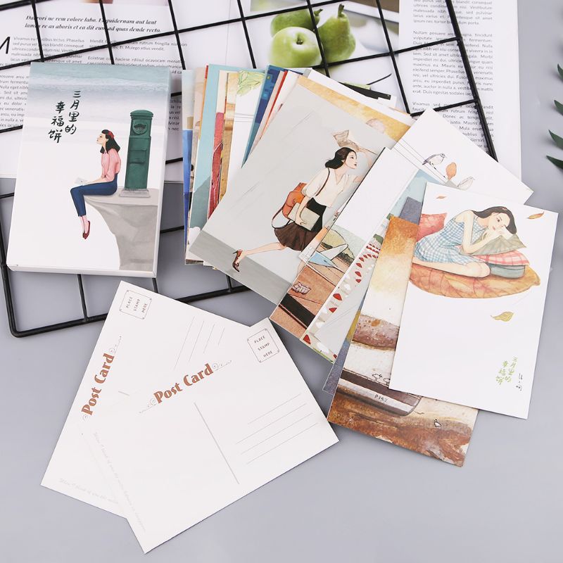 30 Sheets Happyness Paintings Retro Vintage Postcard Christmas Greeting Wish Poster Cards