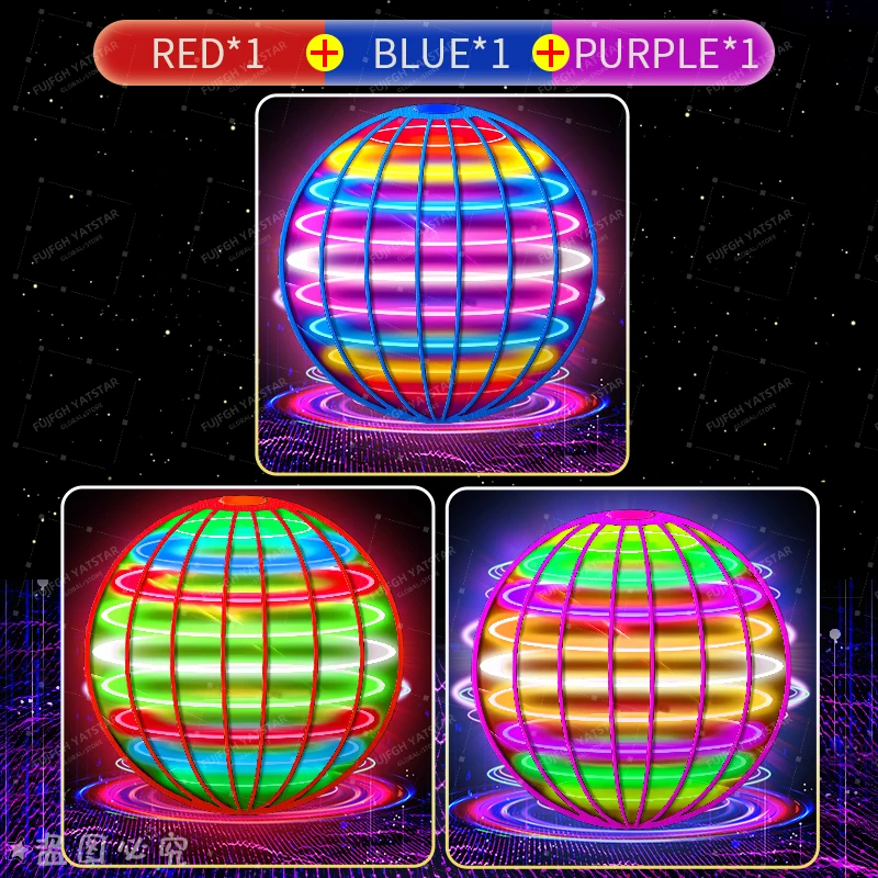 Globo cosmico LED a colori controllato a mano per bambini Flying Ball 360 ° Sfera di sospensione rotante adatta per giocattoli da interni ed esterni: nero