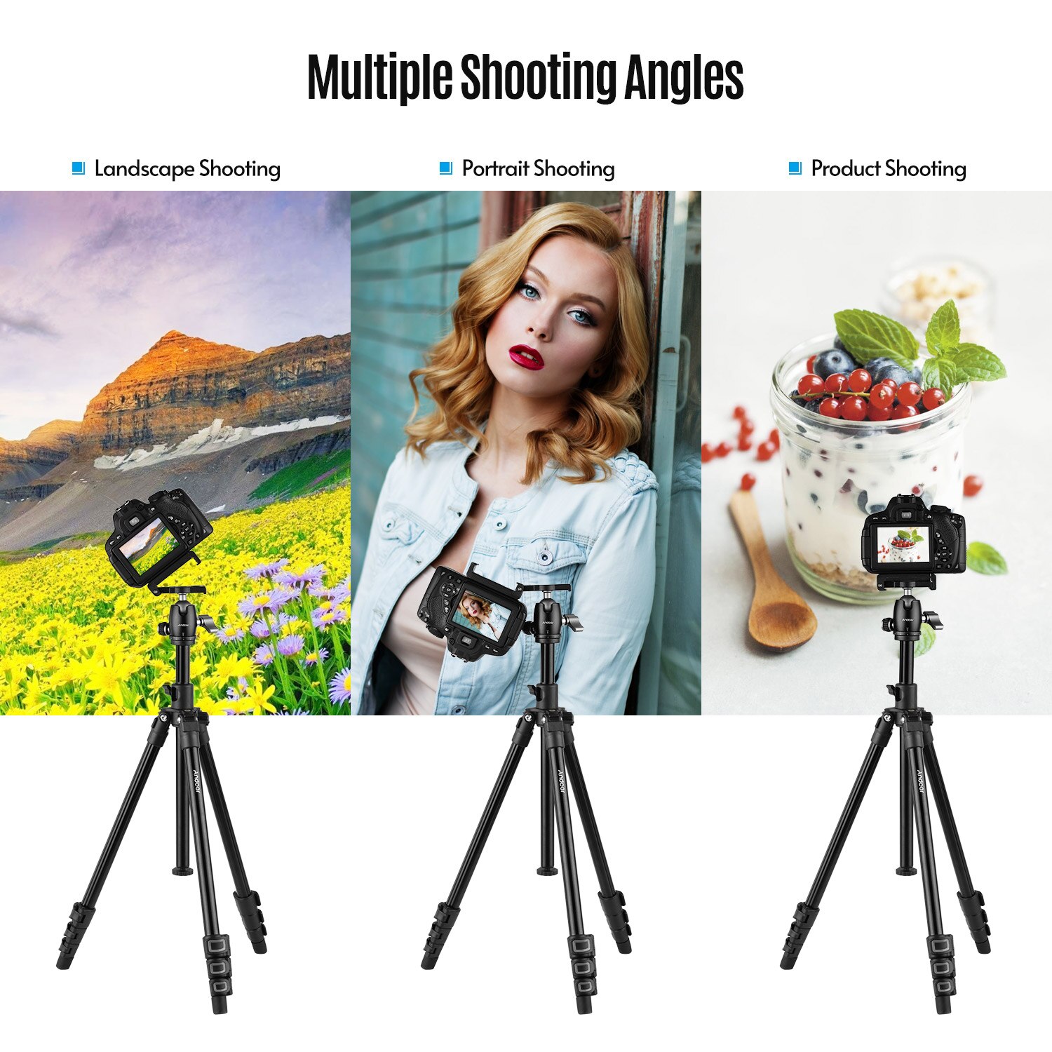 Andoer Q160H Draagbare Camera Statief Horizontale Mount Professionele Reizen Statief Met Afstandsbediening Voor Dslr Camera Smartphones