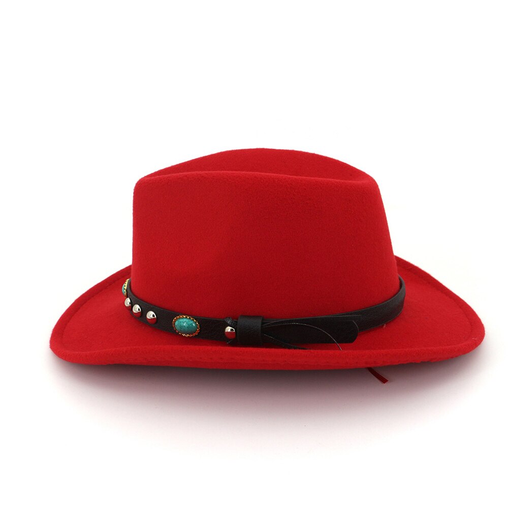 Men Women Wool Western Cowboy Hat With Punk Belt Sombrero Hombre Wide Brim Jazz Hat