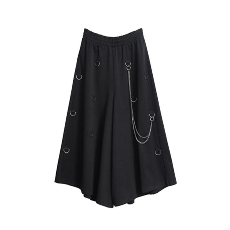 Herren Culottes Neue lässig Neun-Minute Hosen verlieren Breite Bein Hosen Yamamoto Stil dunkel Metall Kette Verziert übergroßen Culottes