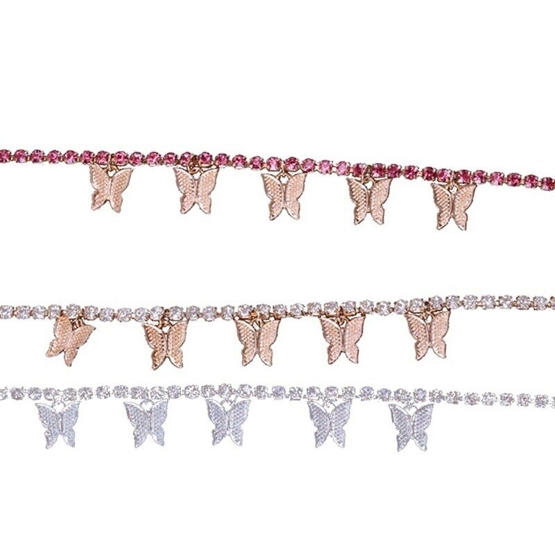Schattige Kleine Vlinder Charm Enkelband Foot Sieraden Voor Vrouwen Hip Hop Cubaanse Link Chain Iced Out Enkelbandje Vlinder Sieraden