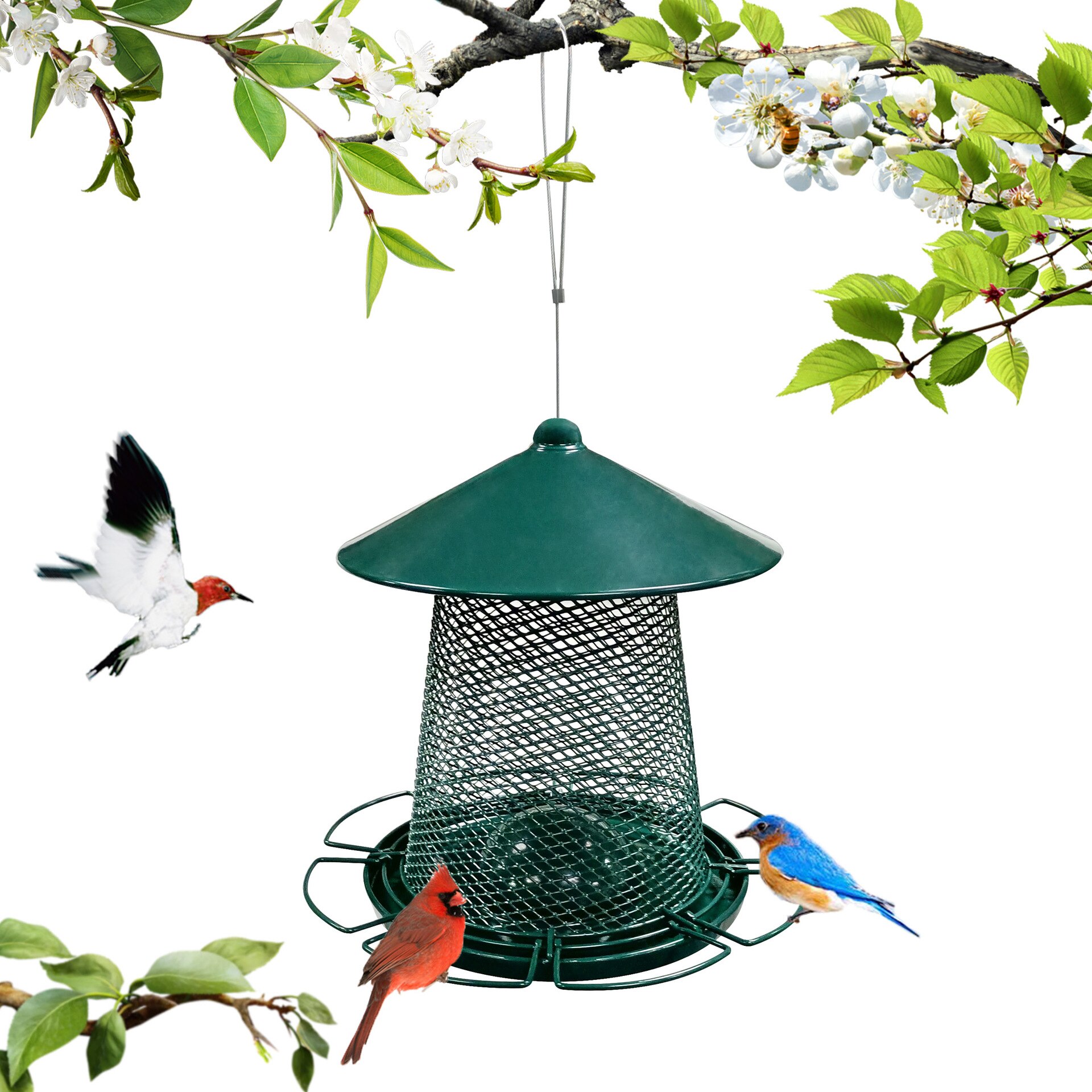 Retractable Outdoor Hanging Metal Bird Feeder Squirrel Proof Full Iron Large Wild Birds Seed Feeders for Garden Yard Outside: D