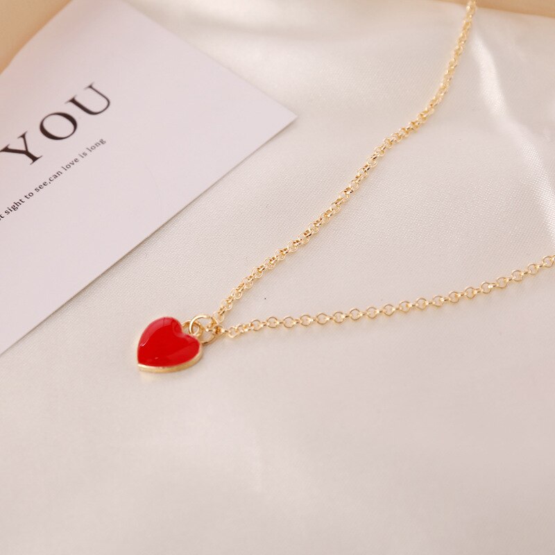 Simples vermelho rosa azul coração-em forma de pingente colar moda feminina casamento clavícula corrente jóias romântico presentes dos namorados: Vermelho