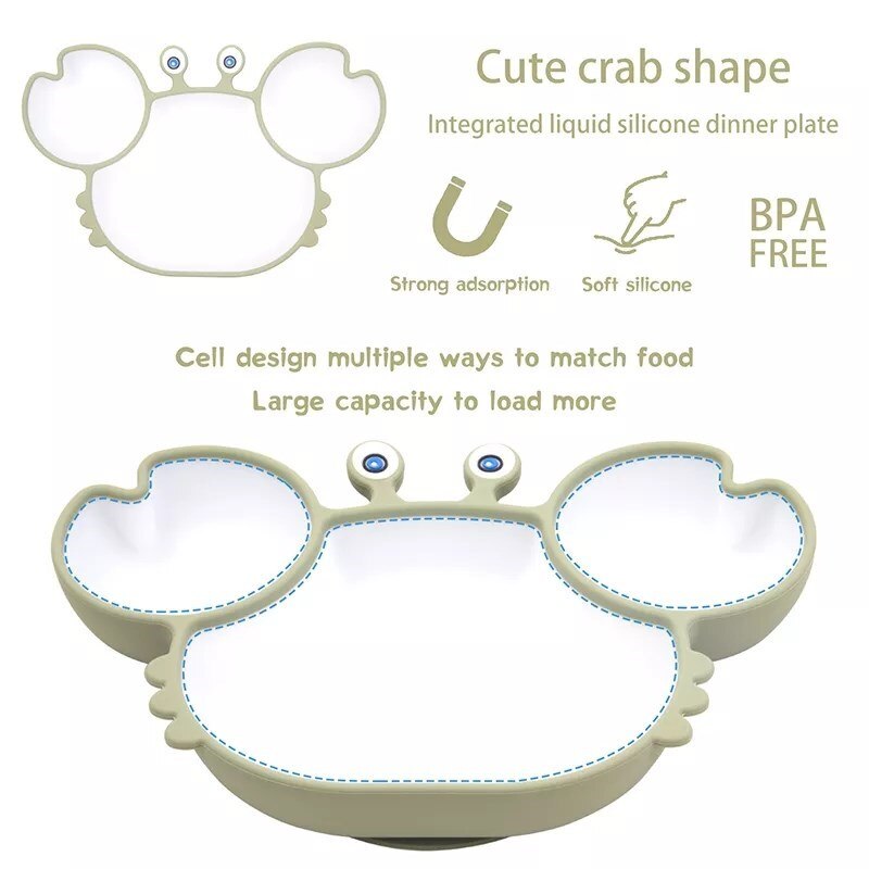 Silicone Feeding DishPlate Set for Baby Crab Shape Divider Tableware BPA Free Non-Slip Children Dishes Kitchenware Kids Stuff