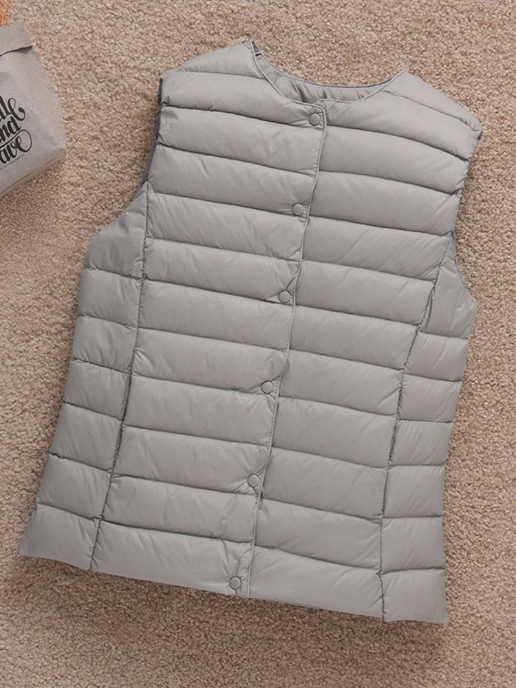 0-10℃ Women Puffer Vest Coat Autumn Winter Duck Down Thin Jackets Ultra Light Collar Reversible Sleeveless Waistcoat: XL / GRAY