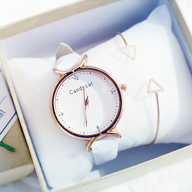 Meisjes Horloge Koreaanse Student Mode Meisje Eenvoudig En Mooie Junior High School Candycat Veelzijdige Kleine Verse Quartz Horloge: W bracelet1(no box)
