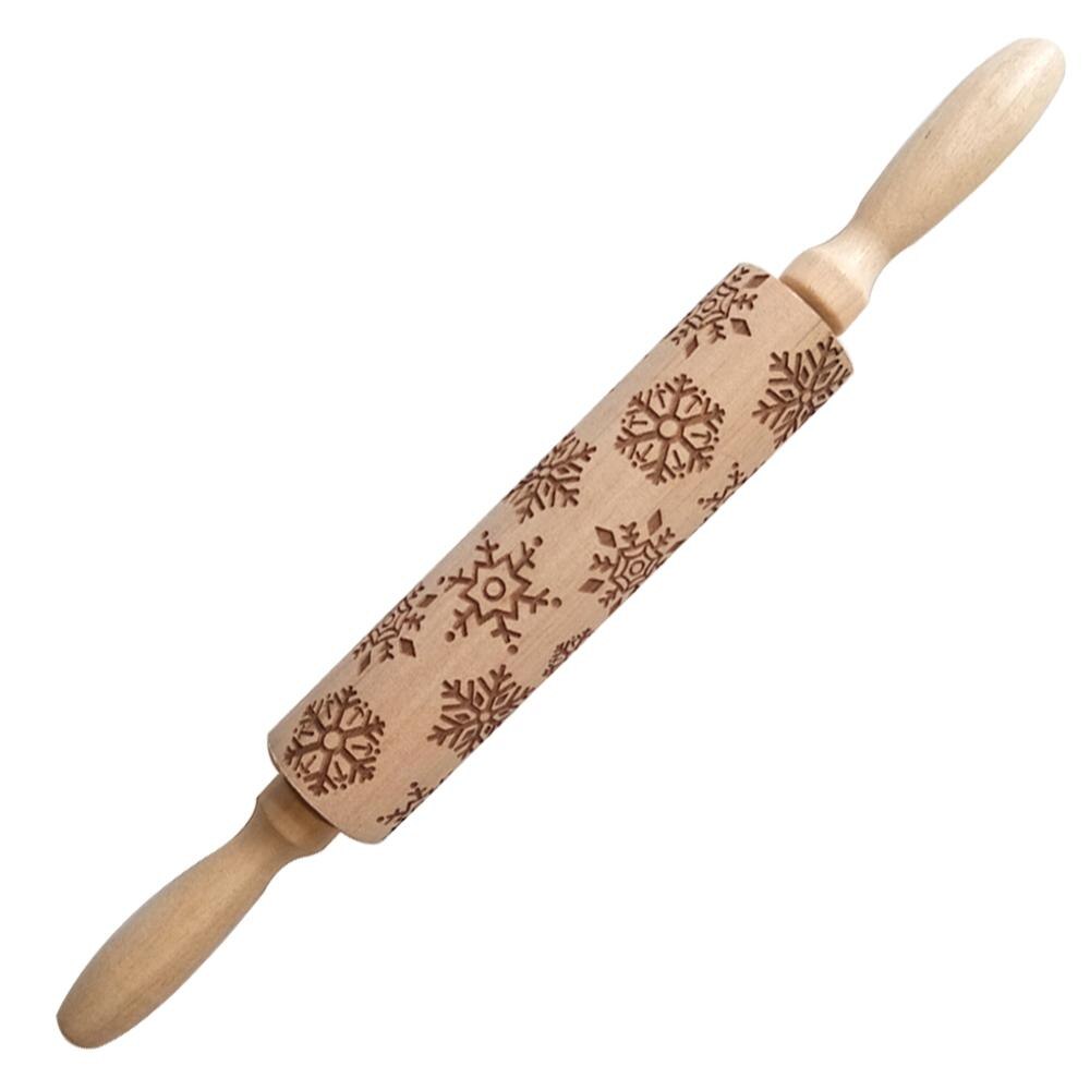 Kerst Sneeuwvlok Elanden Houten Deegroller Bakken Cookies Fondant Deeg Gegraveerde Roller DIY Tool Kerst Embossing Rolling Pin