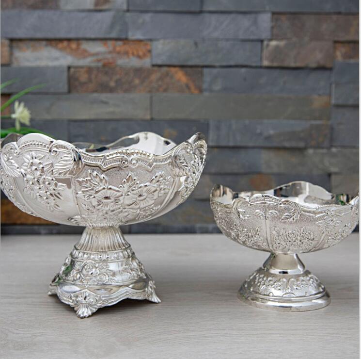 Platos de Metal para aperitivos, plato de postre, color caramelo, para decoración de mesa, Plata pequeña, Europa