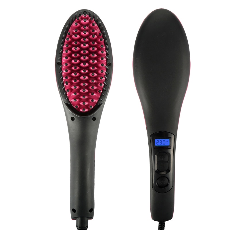 Nueva plancha para el cabello cepillo eléctrico plancha para el cabello herramienta para estirar el pelo recto pantalla LCD de hierro Digital antiestática cepillo