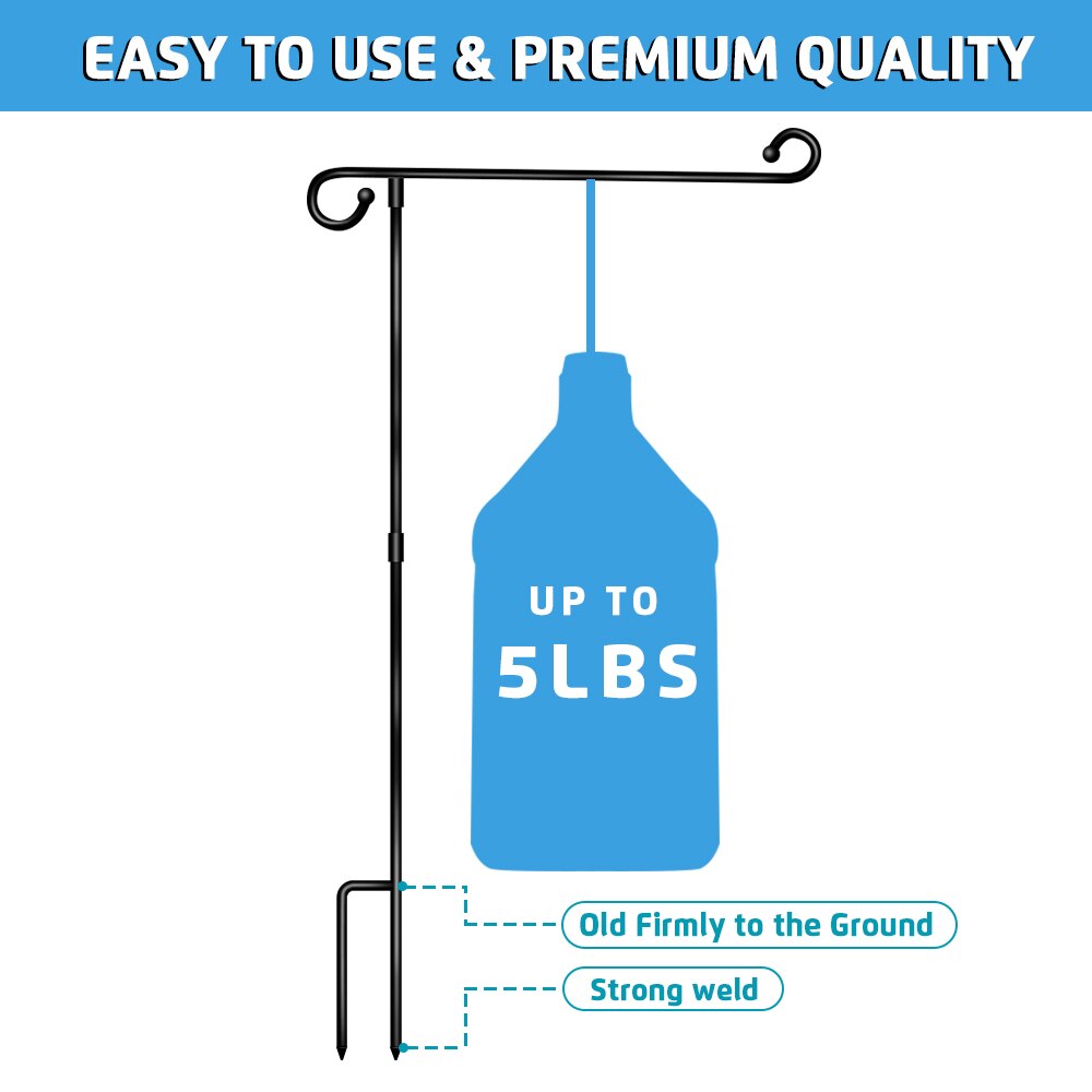 2 Pack Garden Flag Stand Holder Easy to Install Strong and Sturdy Wrought Iron Yard Flag Pole with 2 Pair Garden Flag Stopper