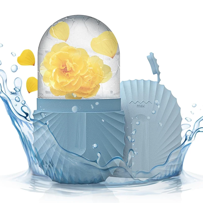 Ice Face Roller Ice Cube Beauty Massage Siliconen ijsvorm voor oogwallen Ice Facial Roller Krimpporiën: Blauw