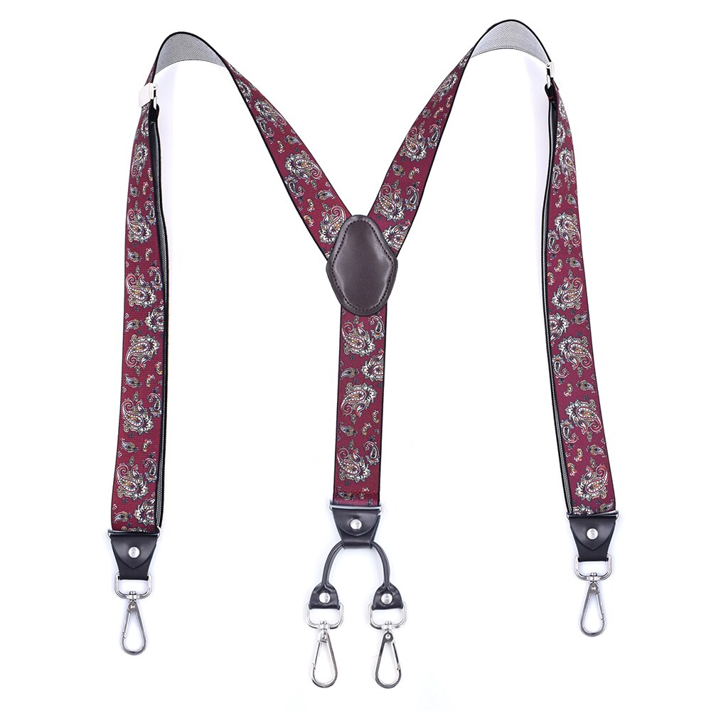 Heavy Duty Bretels Met Swivel Haken Voor Vrouwen Mannen Werken Y-Back Big Tall Verstelbare Elastische Broek Bretels Strap riem-Zwart: Burgundy Paisley