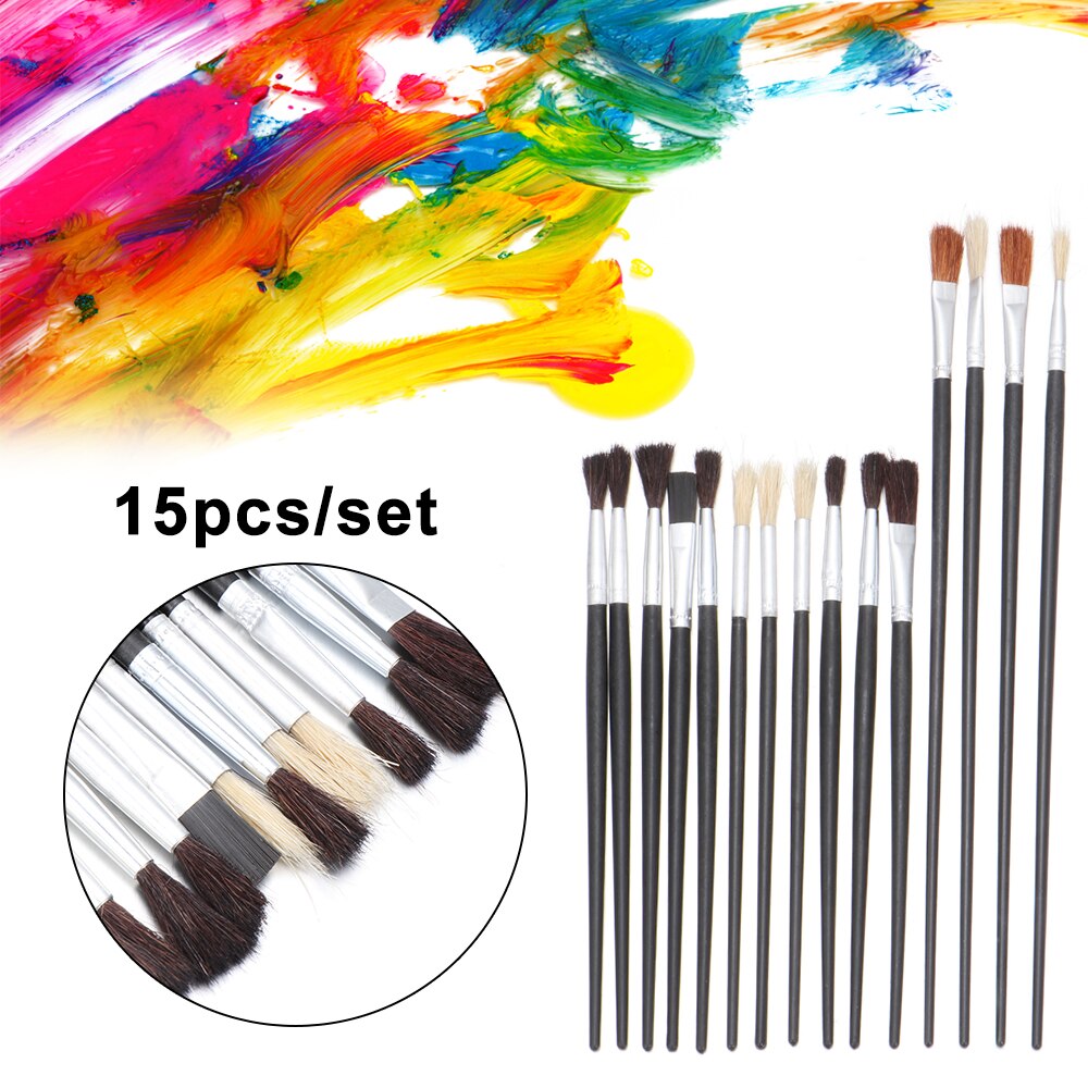 15 stuks/set schilderkwasten klein & groot ronde punt kunst schilderset olie graffiti tekenen kunstenaars creatie doe-het-zelf knutselaccessoires