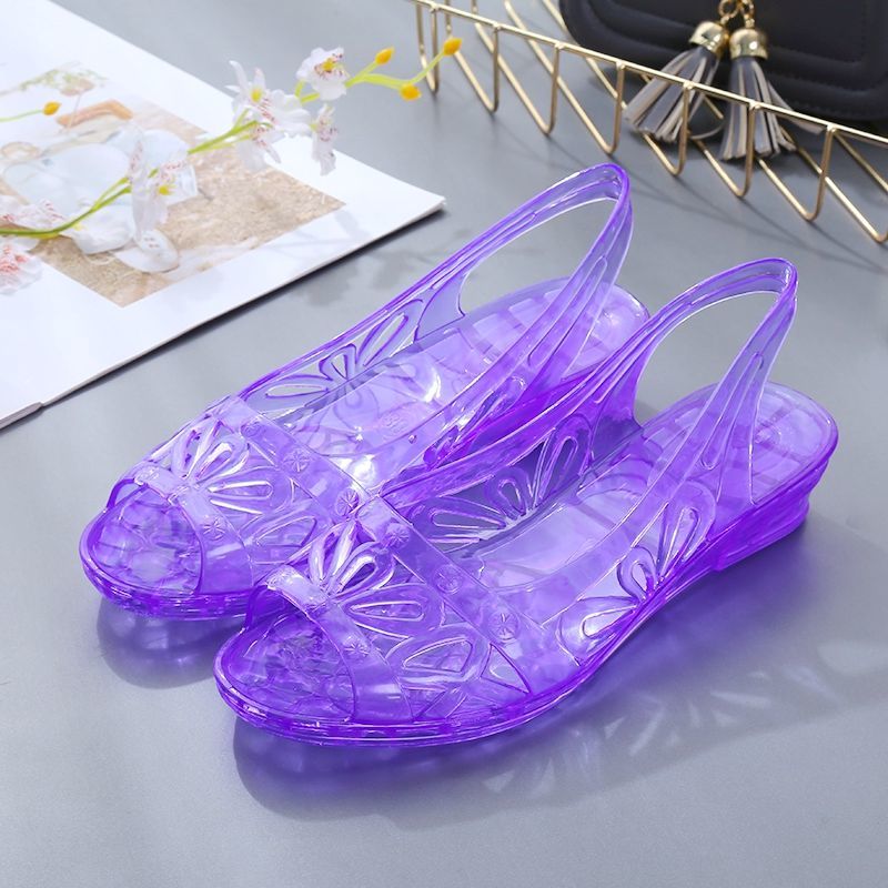 Crystal SandalsWoman, Summer Jelly Shoes,Wedges Women Casual Slippers,Household Slides, Slip On,Pink, Purple ,Gold,Black: Purple / 35