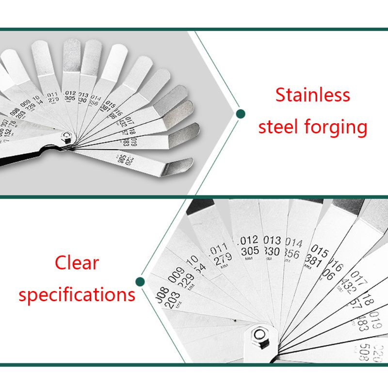 16 Blades Steel Feeler Gauge Measurement Tool Useful Metric Imperial Filler for Measuring Space Width Thickness