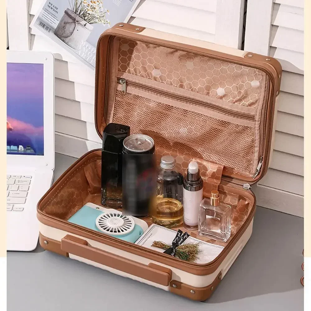 Mini maleta de viaje de 14 pulgadas, caja de cosméticos, organizador de equipaje de mano, estuche de maquillaje, caja pequeña con contraseña, estuche de embarque 2025