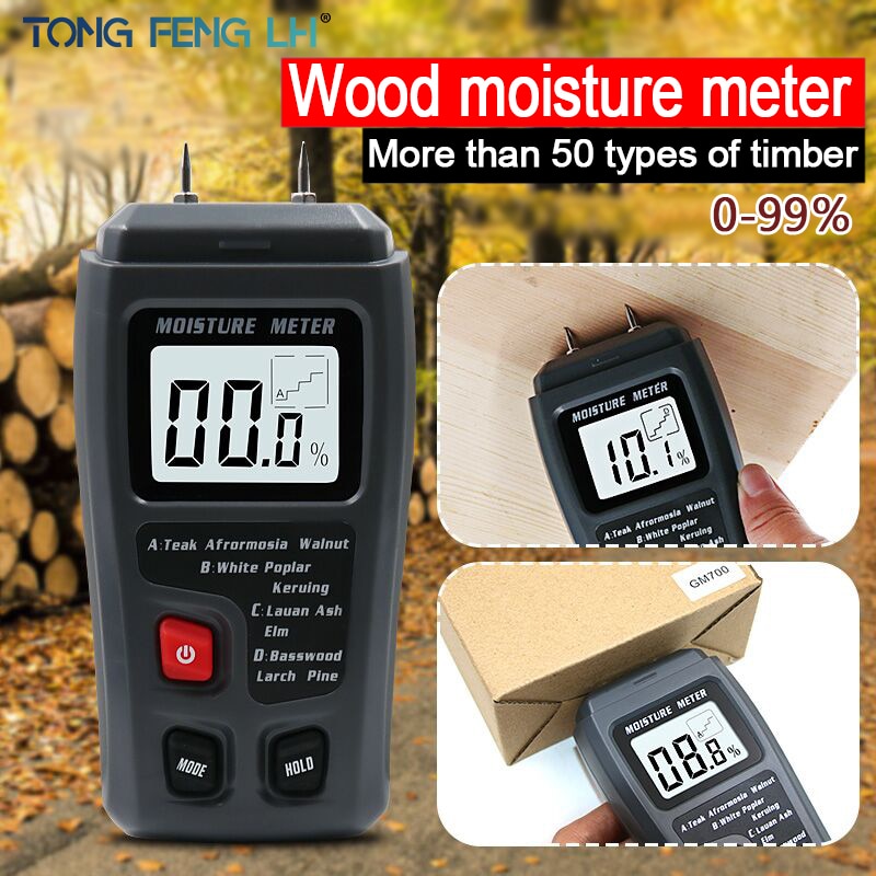 EMT01 Twee Pins Digital Hout Vochtmeter 0-99.9% Hout Vochtigheid Tester Timber Vochtige Detector Met Groot Lcd Display