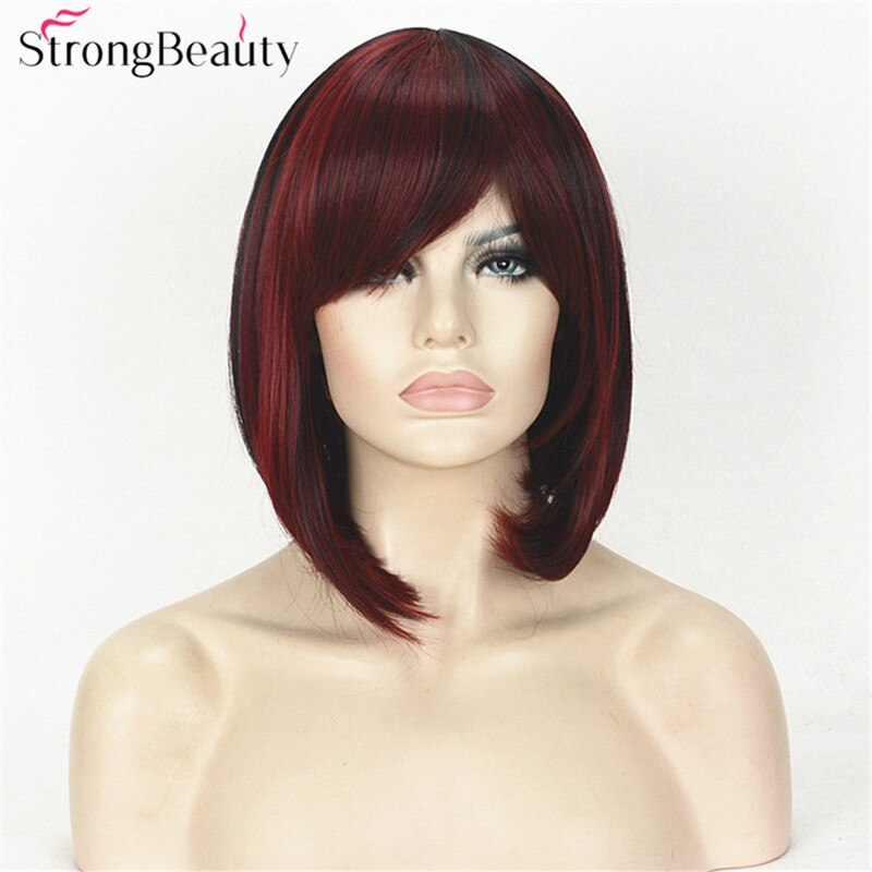 Strong Beauty Short Bob Style Synthetic Wigs Women's Red And Black Wig: 1B-130M