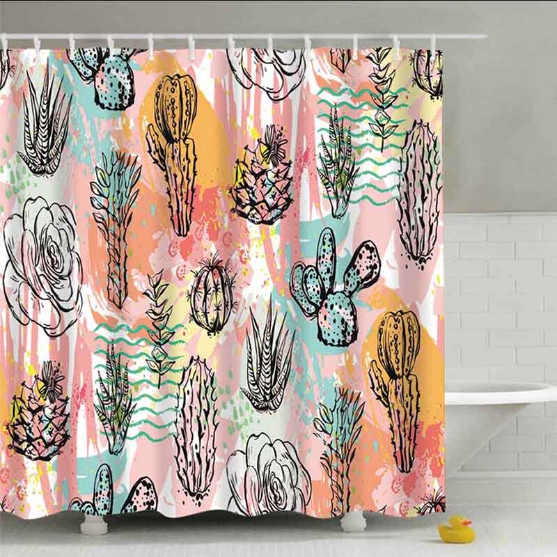 180x180cm vert plantes en pot rideau de douche pour salle de bain imperméable imprimer Cactus succulentes rideau de bain avec 12 crochets: A6