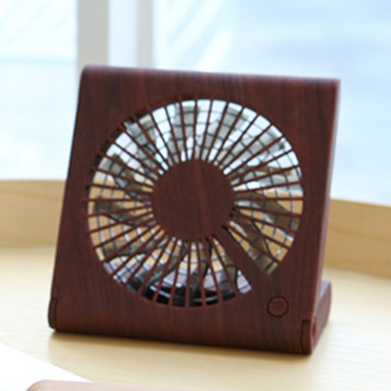 Small Fan Desktop Student Standing Air Cooler Wood Grain Mini Notebook Folding Fan USB Charging