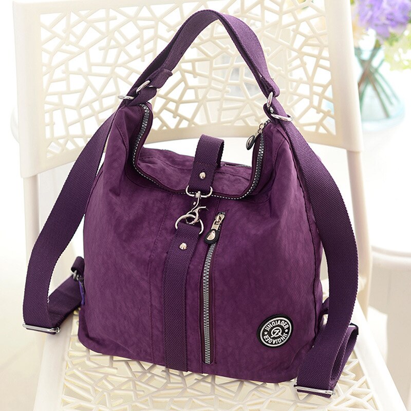 3 In 1 Women Bags Multifunction Backpack Shoulder Bag Nylon Cloth Tote Reusable Shopping Bag Ladys Travel Bag Crossbody Bag: purple