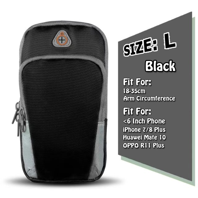 Mobiele Telefoon 6 Inch Sport Armband Running Case Voor iPhone X 8 Plus Galaxy S9 Waterdicht Camo Nylon Outdoor GYM bag Headset Poort: Black (L)