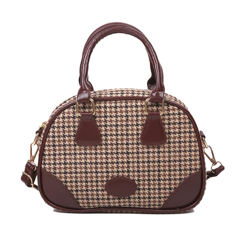 Plaid drucken Schulter Taschen Frauen Kupplung Jahrgang Weibliche PU Tuch Damen Umhängetaschen bolsos de hombro de las mujeres: dunkel braun	