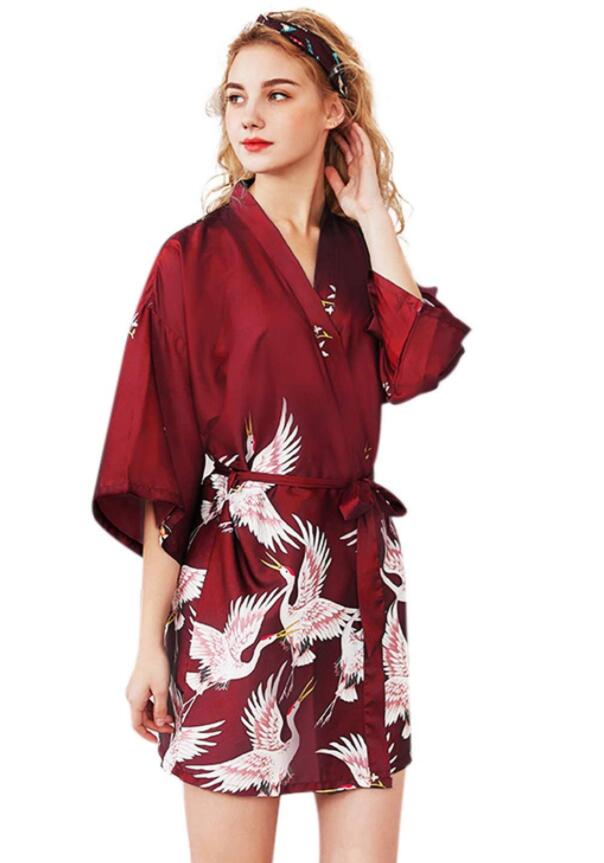 Frauen Seide Satin- kurze Hochzeit Braut Brautjungfer Kleid Kimono Kleid Feminino Schlecht Kleid Große Größe Peignoir Femme sexy Bademantel