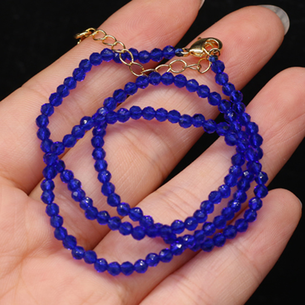 Collar de espinela natural para hombres y mujeres, collar de cuentas de piedra pequeñas de 3mm, accesorios de joyería, el mejor , longitud 38 + 5cm,: Azul