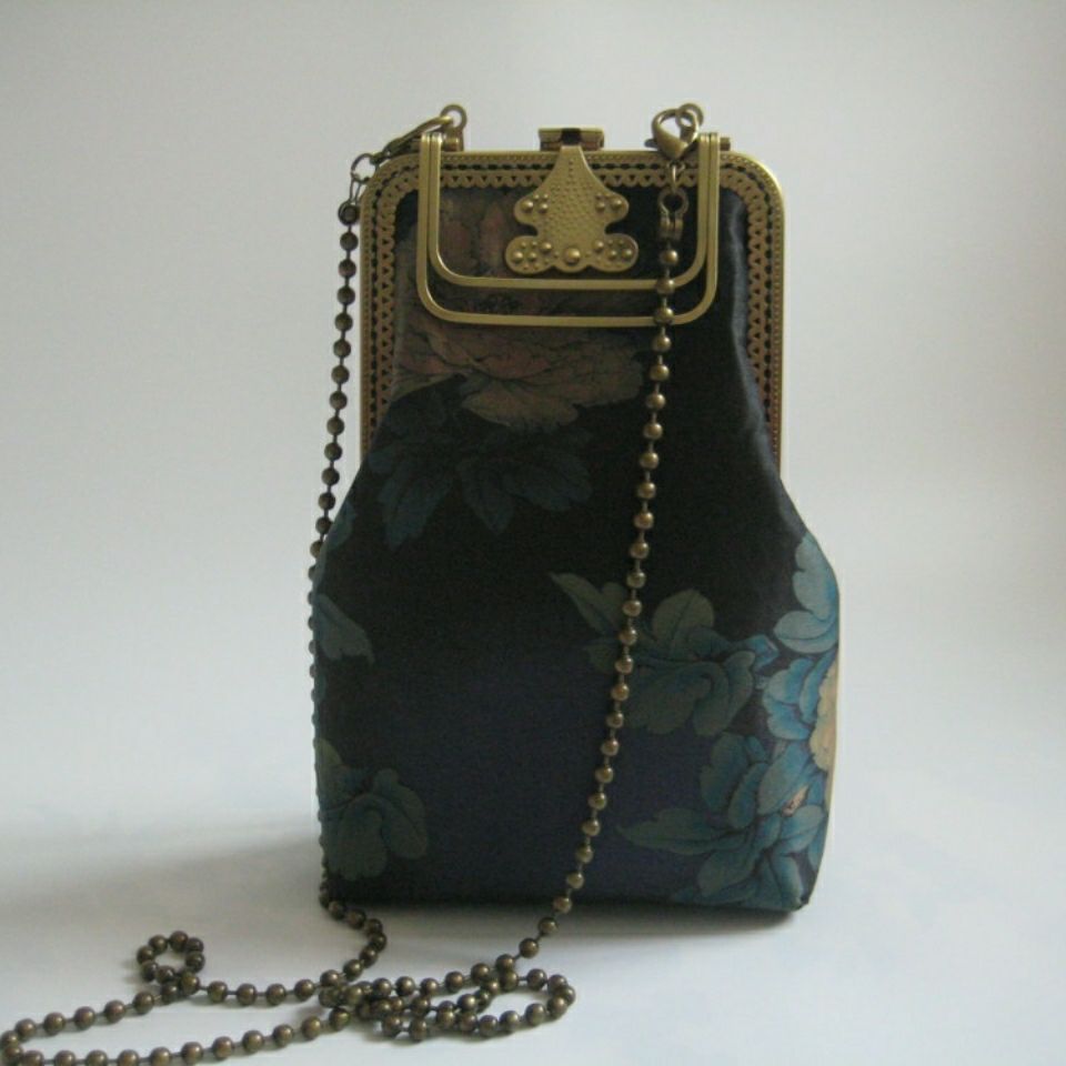 Ren håndlavet vintage print blomster tasker håndlås skal telefon taske dame håndtasker #39 kæde kvinder skulder crossbody tasker: Kvinder taske 4