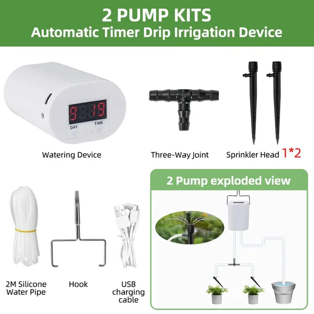 Automatic Plant Flower Watering Pump 2/8/16 Heads Pump Flowers Home Sprinkler Drip Irrigation Device Garden Self-Watering Tool: Red