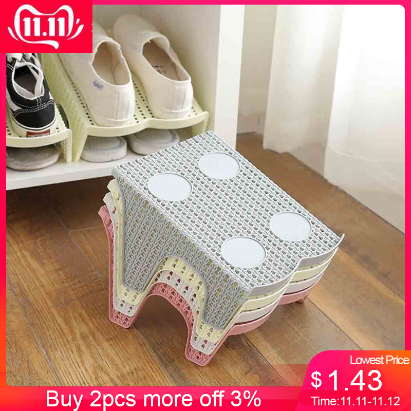 Shoe Slots Double Layer Plastic Space Saver Holder Shoes Box Organizer Storage Organizer Storage Stand Holder #EW