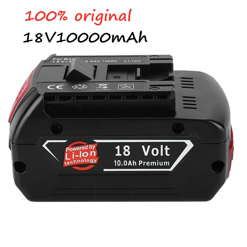 Batería recargable 18V 10000mAh para Bosch 18V Backup10.0A recambio portátil BAT609 luz indicadora + cargador de batería 3A